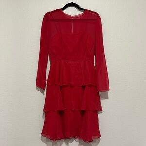 Vintage Jeannene Booher 100% Silk Dress | Ruffled Holiday Womens Midi Dress | 8